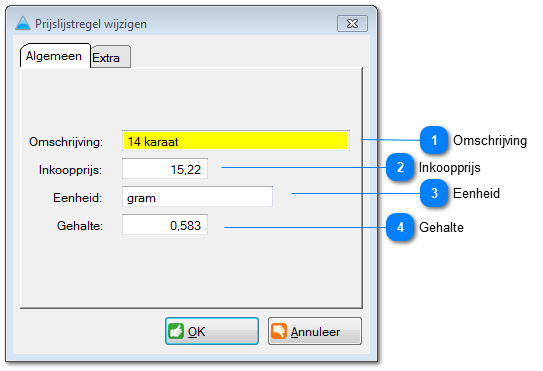 Onderhoud prijslijstregel