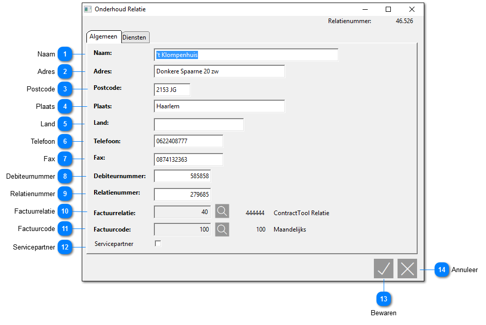 Onderhoud relatie - Tabblad algemeen